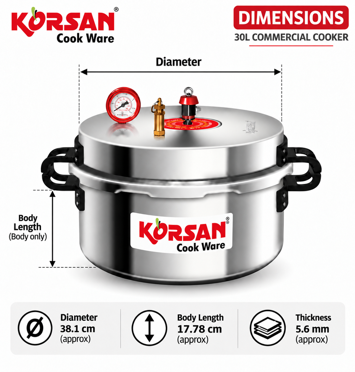 KORSAN 30L Commercial Pressure Cooker
